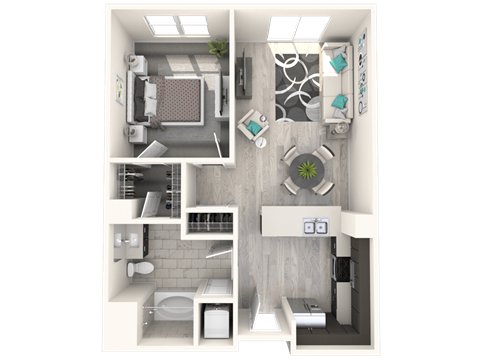 Floor plan for 1 bed, 1 bath, 780 sqft